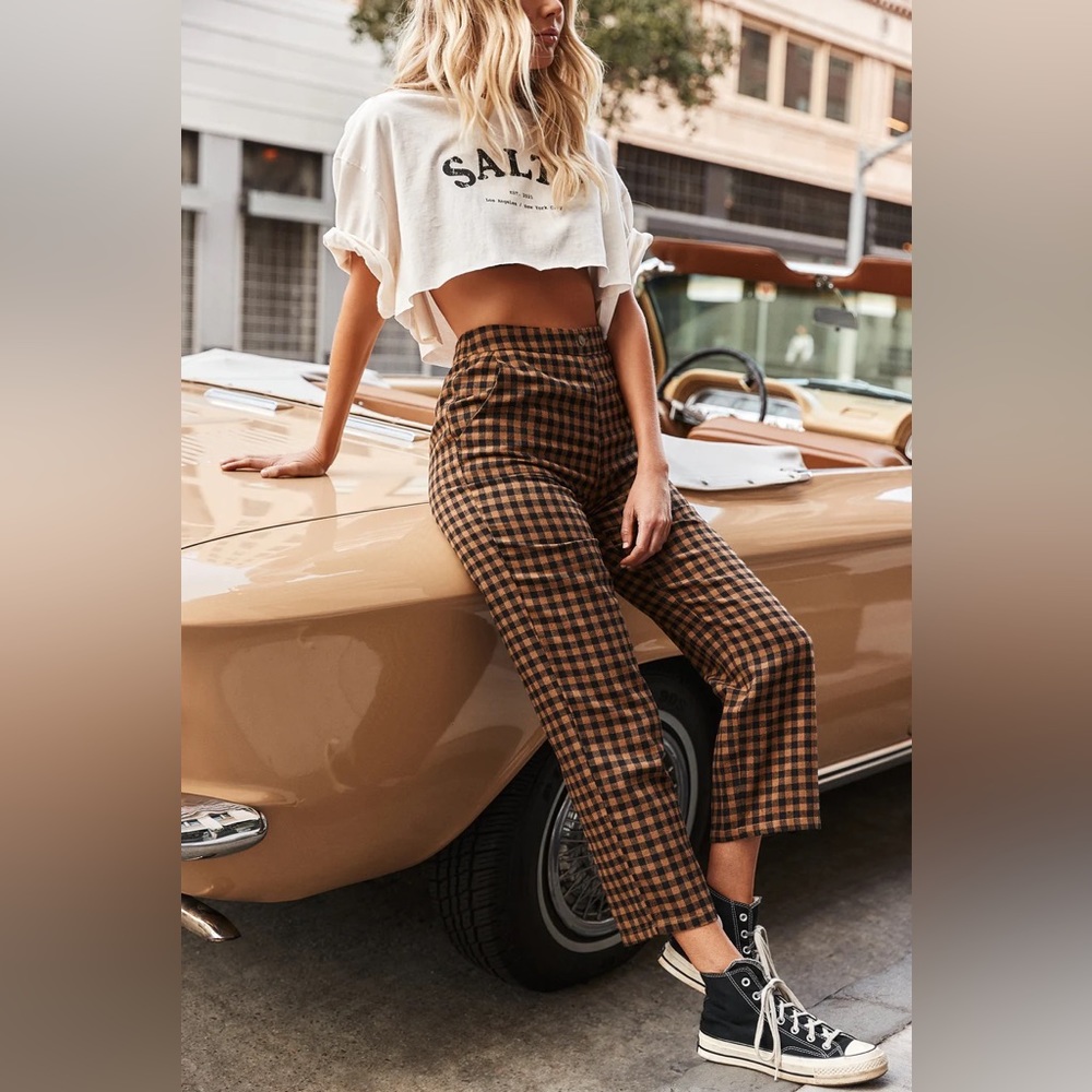 Brand New, Never Worn! 12th Tribe Bishop Tan Checkered Cropped Trousers